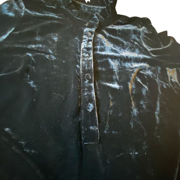 Talbots Black Velvet Long-Sleeve Blouse Ruffled Mandarin Collar Sz L Holiday - Picture 10 of 16